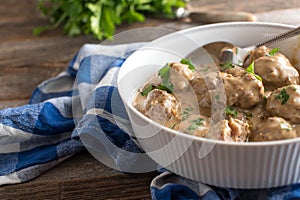 Traditional swedish kÃÂ¶ttbullar with cream sauce photo