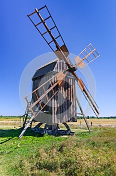 Traditional Swedish wooden windmill from 1800 century