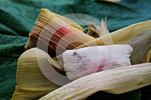 Traditional sweet dessert tamales in Chiapas, Mexico - close up photo