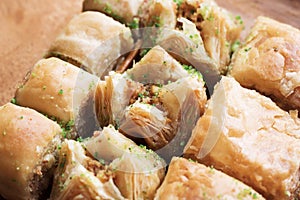 Traditional sweet oriental dessert, oriental sweets close-up, baklava