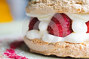 Traditional sweet pastry with three layers of airy dough with whipped cream