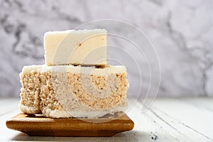 Traditional sweet scented osmanthus cake on a white table