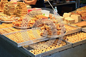 Traditional sweets market stall in Carmel Market