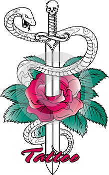 Traditional sword snake flower tribal tatto style ink vector download