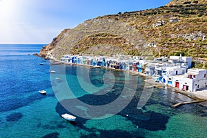 The traditional syrmata fishing village of Klima , Milos island, Cyclades, Greece