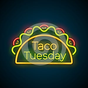 Traditional taco tuesday meal neon light sign