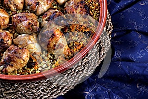 Traditional Tajine Berber Dish Made with Chicken Legs, couscous or rice