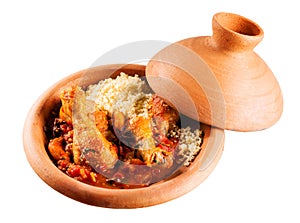 Traditional Tajine Dish with Chicken and Couscous