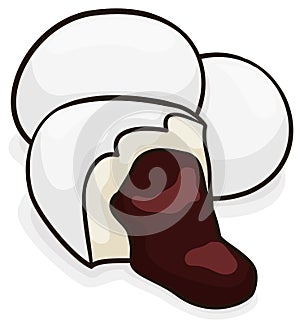 Traditional tangyuan dessert, bitten and dripping its delicious fill, Vector Illustration