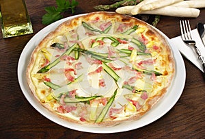 Traditional Tarte Flambee with Creme Fraiche, Onion and Bacon