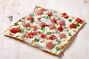 Traditional Tarte Flambee with Creme Fraiche,tomato and cheese