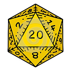 traditional tattoo of a d20 dice