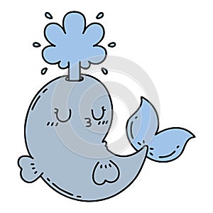 traditional tattoo style happy squirting whale character