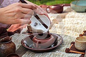 Traditional tea ceremony closeup