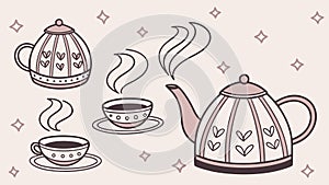 Traditional Teapot and Teacups Pattern, vector design Generative AI