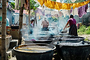 Traditional Textile Dyeing Process in Outdoor Vats