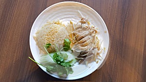 Traditional Thai Asian Food Hainanese Chicken Rice on a Food Court