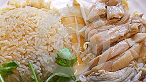 Traditional Thai Asian Food Hainanese Chicken Rice on a Food Court