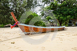 Traditional Thai boat on the beach, Province Krabi, Thailand