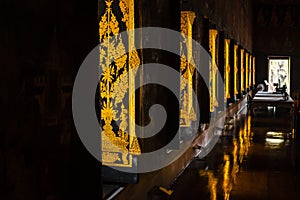 Traditional Thai Buddhist window at Wat Bowon Sathan Sutthawat