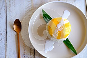 A traditional Thai dessert Mango and Sweet coconut sticky rice.