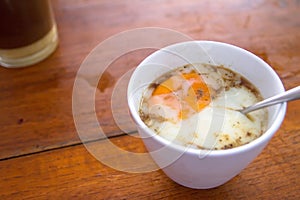 Traditional Thai egg and coffee ready to serve.