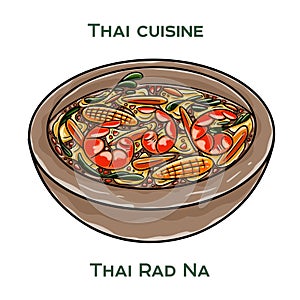 Traditional Thai food. Thai Rad Na on white background. Isolated vector illustration photo