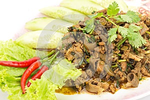 Traditional Thai food, spicy minced pork salad