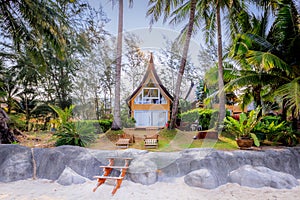 Traditional Thai house modern architecture near the beach in Thailand.