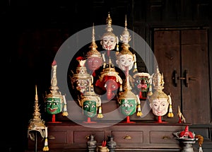 Traditional Thai Khon masks ceremony. actor`s mask.