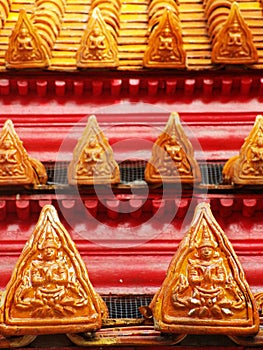 Traditional Thai style angle on the roof in temple, Bangkok Thailand