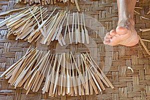 Traditional thai umbrella manufacture bamboo parts