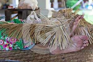 Traditional thai umbrella manufacture - close up.