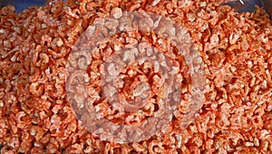 Traditional thailand fish market stall full of dried shrimps