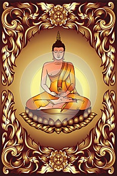 Traditional Thailand illustration Buddha Siddhartha gautama