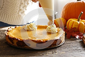 Traditional thanksgiving food on wooden table. Thanksgiving table setting concept.