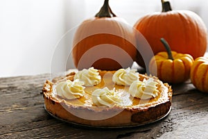 Traditional thanksgiving food on wooden table. Thanksgiving table setting concept.
