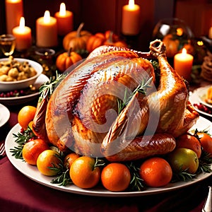 Traditional Thanksgiving meal of roast turkey, festive tradtion to share with family