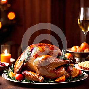 Traditional Thanksgiving meal of roast turkey, festive tradtion to share with family