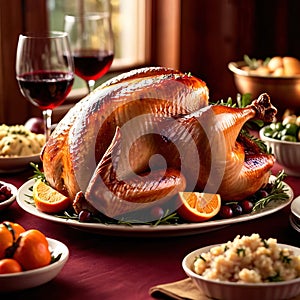 Traditional Thanksgiving meal of roast turkey, festive tradtion to share with family