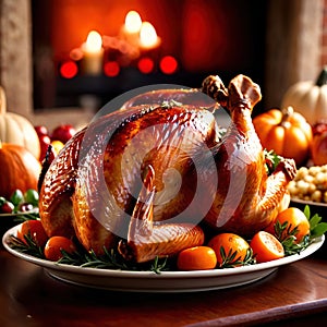 Traditional Thanksgiving meal of roast turkey, festive tradtion to share with family