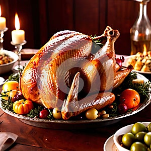 Traditional Thanksgiving meal of roast turkey, festive tradtion to share with family