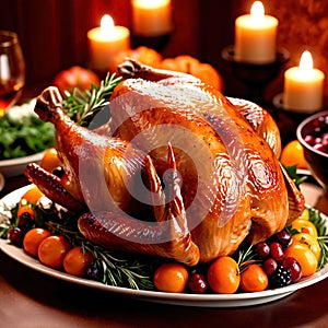 Traditional Thanksgiving meal of roast turkey, festive tradtion to share with family