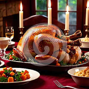 Traditional Thanksgiving meal of roast turkey, festive tradtion to share with family