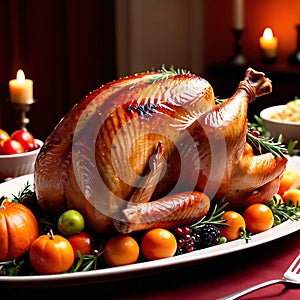 Traditional Thanksgiving meal of roast turkey, festive tradtion to share with family