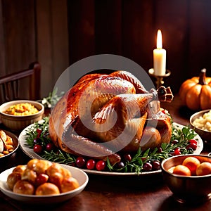 Traditional Thanksgiving meal of roast turkey, festive tradtion to share with family