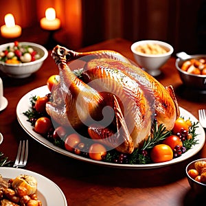 Traditional Thanksgiving meal of roast turkey, festive tradtion to share with family