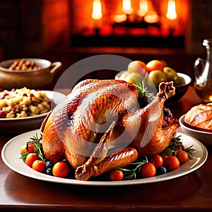 Traditional Thanksgiving meal of roast turkey, festive tradtion to share with family