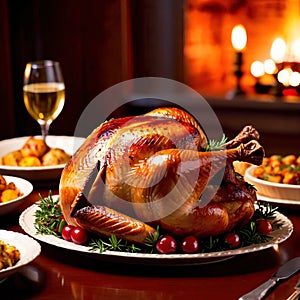 Traditional Thanksgiving meal of roast turkey, festive tradtion to share with family