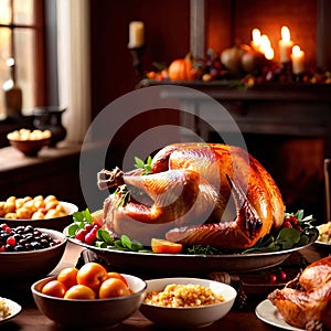 Traditional Thanksgiving meal of roast turkey, festive tradtion to share with family